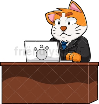 Business cat working on laptop. PNG - JPG and vector EPS (infinitely scalable). Image isolated on transparent background.