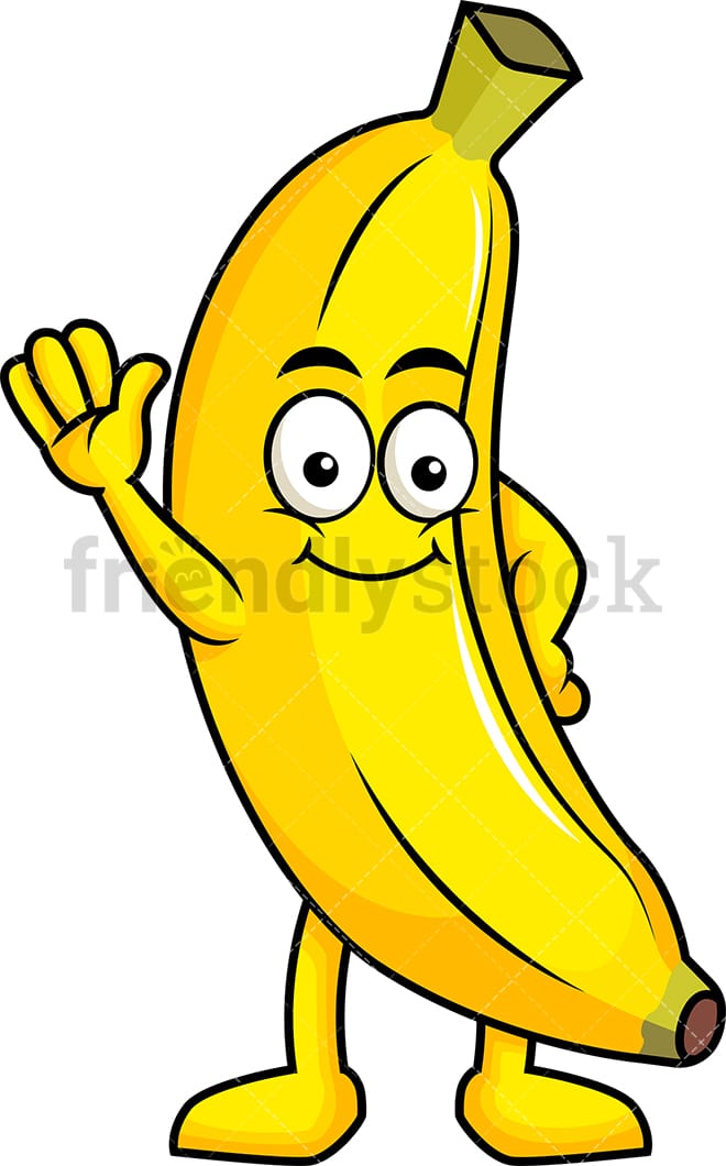 Cute Banana Mascot Waving Cartoon Vector Clipart ...