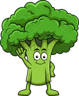 Cute broccoli cartoon character waving. PNG - JPG and vector EPS (infinitely scalable). Image isolated on transparent background.
