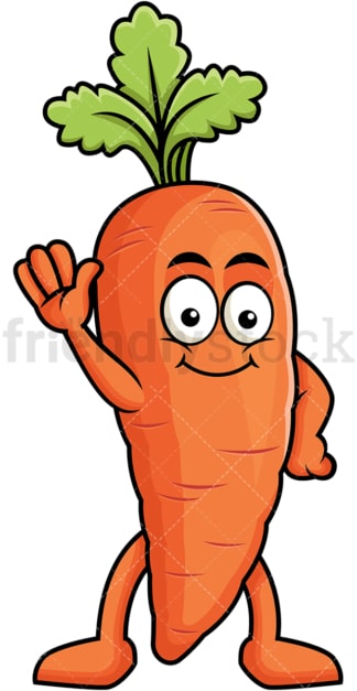 Cute carrot cartoon character waving. PNG - JPG and vector EPS (infinitely scalable). Image isolated on transparent background.