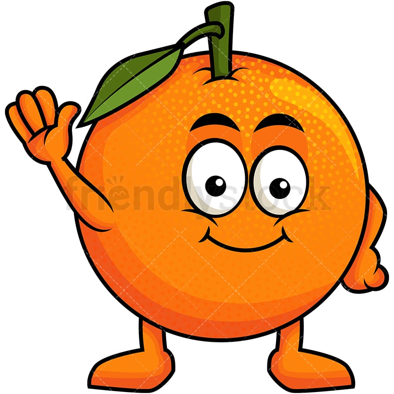 Cute Orange  Mascot Waving Cartoon  Vector Clipart 