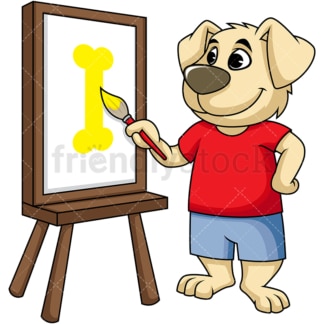 Dog cartoon character painting on canvas. PNG - JPG and vector EPS (infinitely scalable). Image isolated on transparent background.