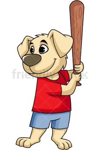 Dog cartoon character swinging baseball bat. PNG - JPG and vector EPS (infinitely scalable). Image isolated on transparent background.