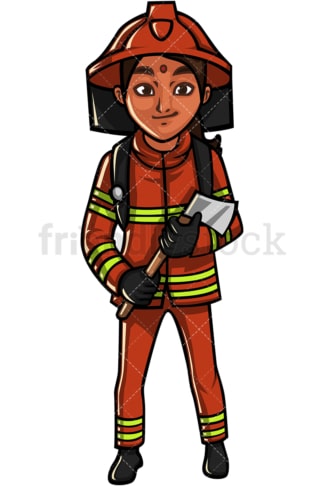 Indian woman firefighter. PNG - JPG and vector EPS file formats (infinitely scalable). Image isolated on transparent background.