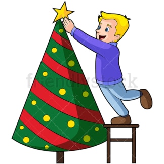 Little kid decorating christmas tree. PNG - JPG and vector EPS (infinitely scalable). Image isolated on transparent background.