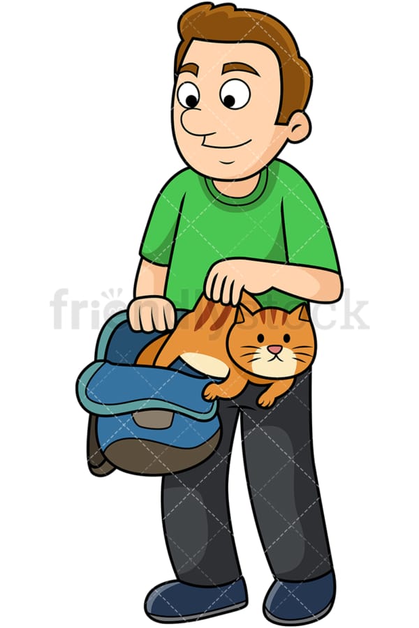 Man letting cat out of bag. PNG - JPG and vector EPS file formats (infinitely scalable). Image isolated on transparent background.