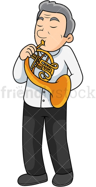Old man french horn player. PNG - JPG and vector EPS file formats (infinitely scalable). Image isolated on transparent background.