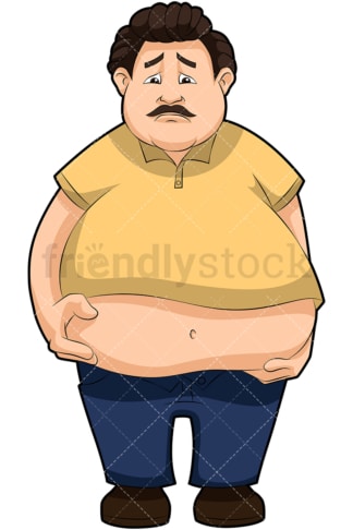 Sad overweight man holding giant belly. PNG - JPG and vector EPS (infinitely scalable). Image isolated on transparent background.