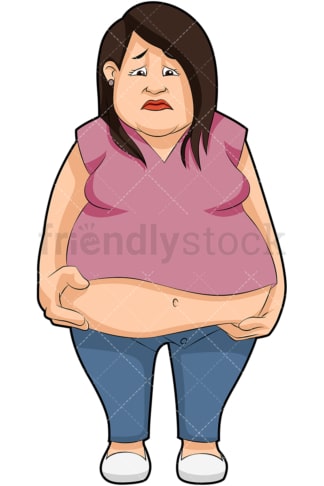 Overweight woman looking sad. PNG - JPG and vector EPS (infinitely scalable). Image isolated on transparent background.