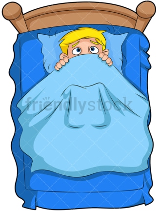 Scared kid in bed. PNG - JPG and vector EPS (infinitely scalable). Image isolated on transparent background.