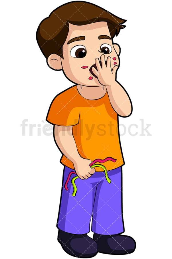 Boy stuffing candy in his mouth. PNG - JPG and vector EPS (infinitely scalable). Image isolated on transparent background.