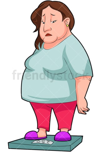 Overweight woman measuring her weight. PNG - JPG and vector EPS (infinitely scalable). Image isolated on transparent background.