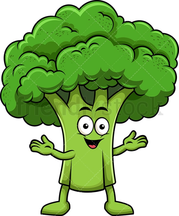 Broccoli Mascot Flexing Muscles Cartoon Vector Clipart FriendlyStock
