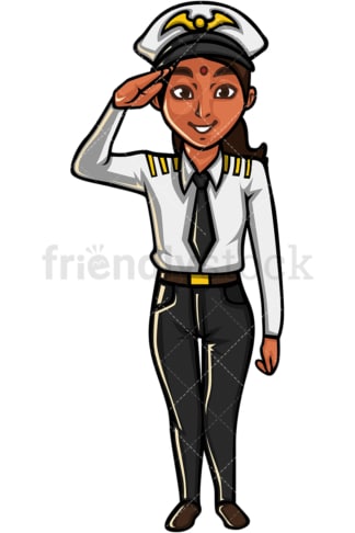 Indian woman airline pilot. PNG - JPG and vector EPS file formats (infinitely scalable). Image isolated on transparent background.