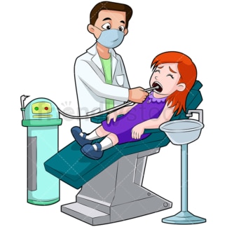 Little girl at dentist teeth cleaning. PNG - JPG and vector EPS (infinitely scalable). Image isolated on transparent background.