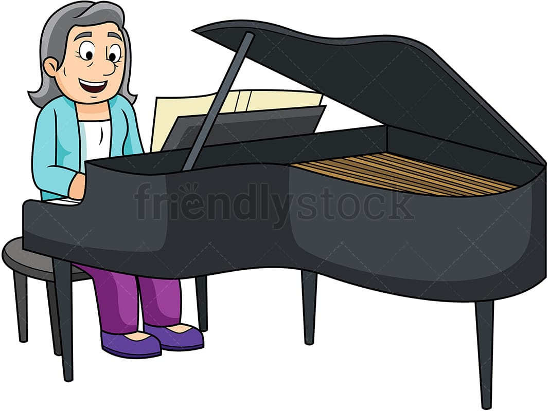 Old Woman Playing The Piano Cartoon Vector Clipart -9940
