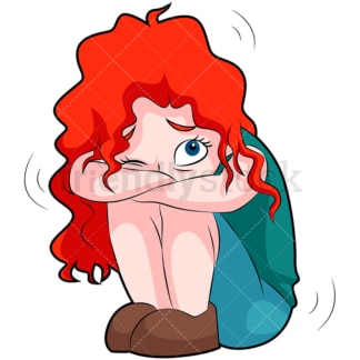 Terrified little girl shaking. PNG - JPG and vector EPS (infinitely scalable). Image isolated on transparent background.