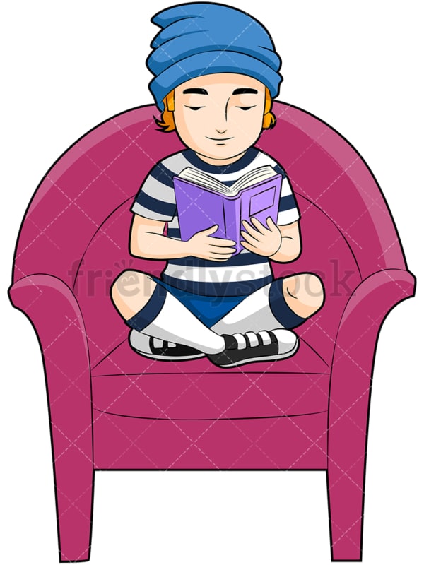 Little boy reading a book. PNG - JPG and vector EPS (infinitely scalable). Image isolated on transparent background.