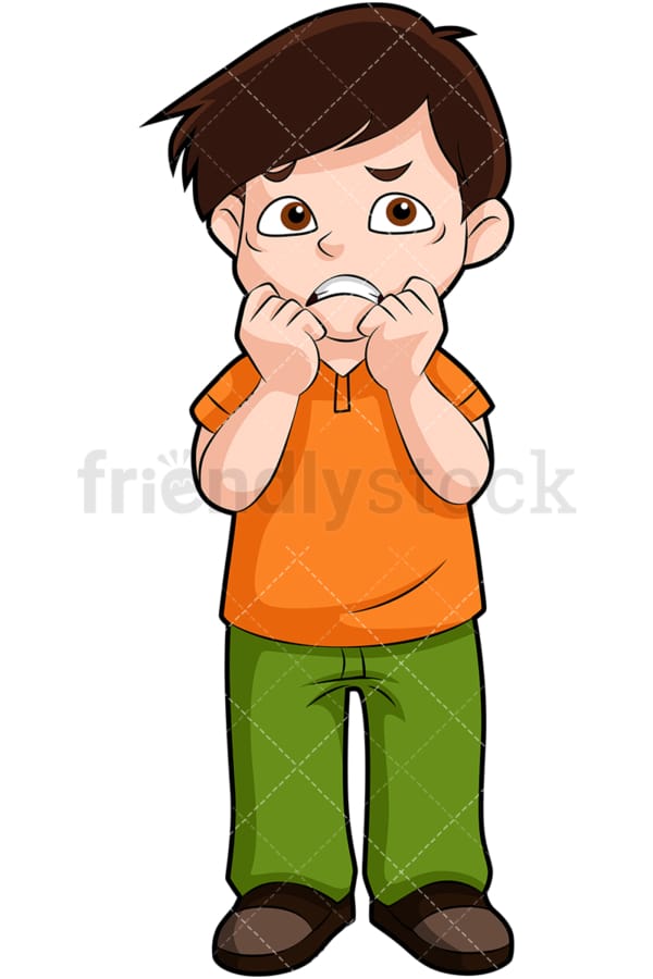Anxious little kid biting nails. PNG - JPG and vector EPS (infinitely scalable). Image isolated on transparent background.