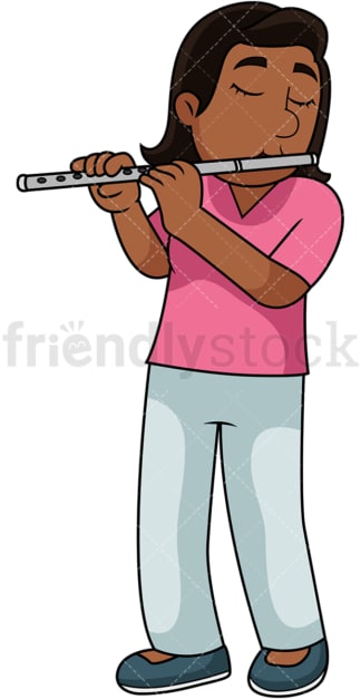 Black woman playing flute. PNG - JPG and vector EPS file formats (infinitely scalable). Image isolated on transparent background.