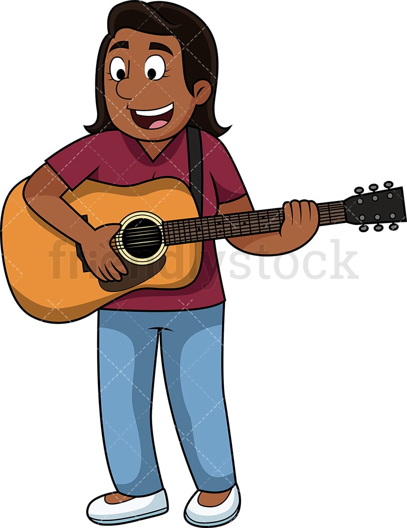 Relatieve grootte slecht mooi zo Zwarte vrouw die gitaar speelt Cartoon Vector Clipart - FriendlyStock