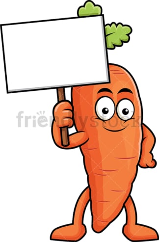 Carrot cartoon character holding blank sign. PNG - JPG and vector EPS (infinitely scalable). Image isolated on transparent background.