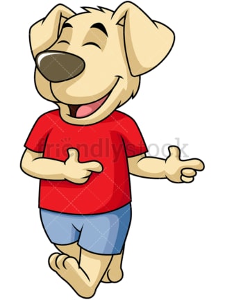 Cheerful dog cartoon character pointing side. PNG - JPG and vector EPS (infinitely scalable). Image isolated on transparent background.