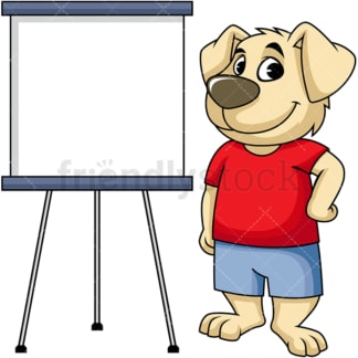 Dog cartoon character near drawing board. PNG - JPG and vector EPS (infinitely scalable). Image isolated on transparent background.