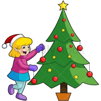 Little kid decorating christmas tree. PNG - JPG and vector EPS (infinitely scalable). Image isolated on transparent background.