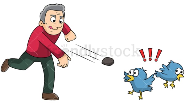 Old man attempting to kill two birds with one stone. PNG - JPG and vector EPS file formats (infinitely scalable). Image isolated on transparent background.