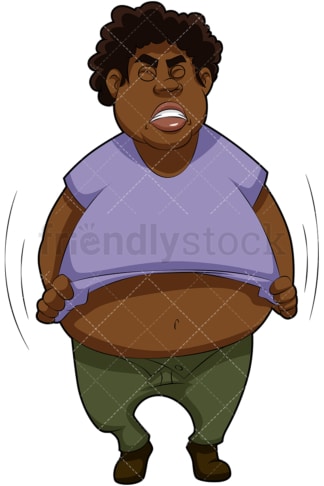 Fat African-American man looking angry. PNG - JPG and vector EPS (infinitely scalable). Image isolated on transparent background.