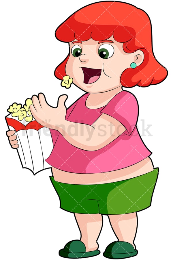 Chubby little girl eating pop corn. PNG - JPG and vector EPS file formats (infinitely scalable). Image isolated on transparent background.
