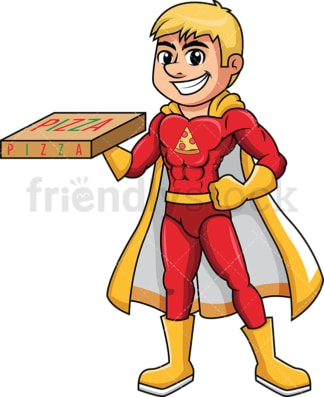 Superhero pizza delivery boy. PNG - JPG and vector EPS (infinitely scalable). Image isolated on transparent background.