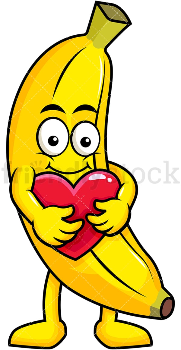 Banana cartoon character hugging heart icon. PNG - JPG and vector EPS (infinitely scalable). Image isolated on transparent background.