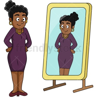 Black girl looking into mirror. PNG - JPG and vector EPS file formats (infinitely scalable). Image isolated on transparent background.