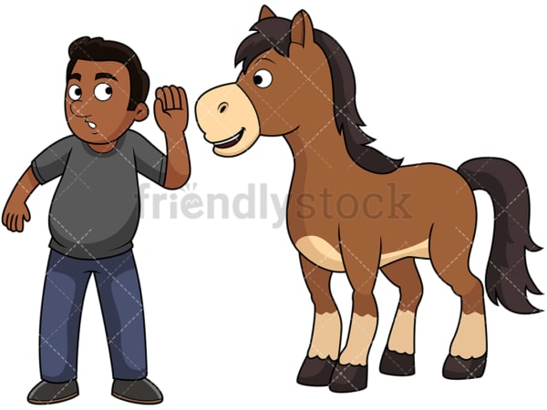 Black guy hears it straight from the horse's mouth. PNG - JPG and vector EPS file formats (infinitely scalable). Image isolated on transparent background.