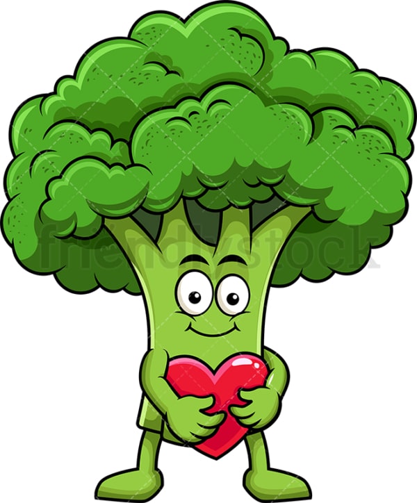 Broccoli cartoon character hugging heart icon. PNG - JPG and vector EPS (infinitely scalable). Image isolated on transparent background.