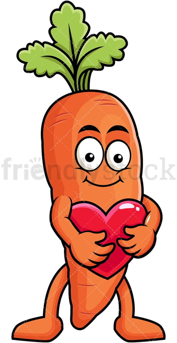 Carrot cartoon character hugging heart icon. PNG - JPG and vector EPS (infinitely scalable). Image isolated on transparent background.