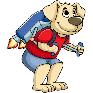 Dog cartoon character wearing jetpack. PNG - JPG and vector EPS (infinitely scalable). Image isolated on transparent background.