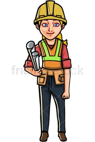 Female engineer with hard hat. PNG - JPG and vector EPS file formats (infinitely scalable). Image isolated on transparent background.