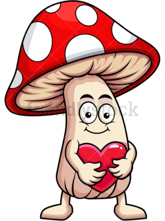 Mushroom cartoon character hugging heart icon. PNG - JPG and vector EPS (infinitely scalable). Image isolated on transparent background.