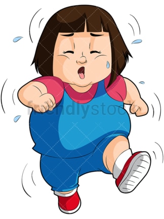 Fat little girl exercising. PNG - JPG and vector EPS file formats (infinitely scalable). Image isolated on transparent background.