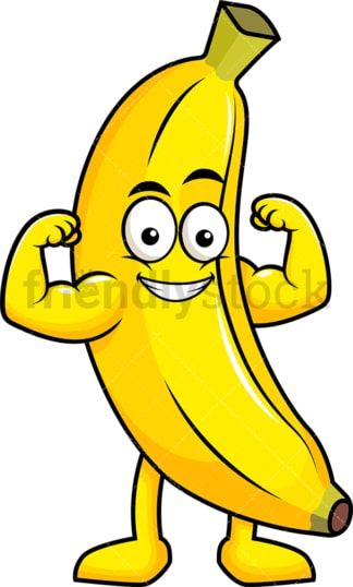 Banana cartoon character flexing muscles. PNG - JPG and vector EPS (infinitely scalable). Image isolated on transparent background.