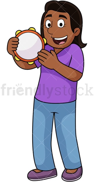 Black woman playing tambourine. PNG - JPG and vector EPS file formats (infinitely scalable). Image isolated on transparent background.