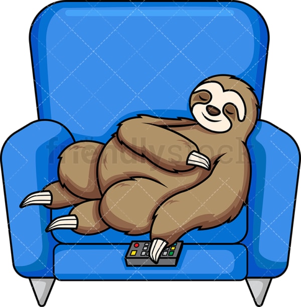 Bored sloth watching tv. PNG - JPG and vector EPS (infinitely scalable). Image isolated on transparent background.