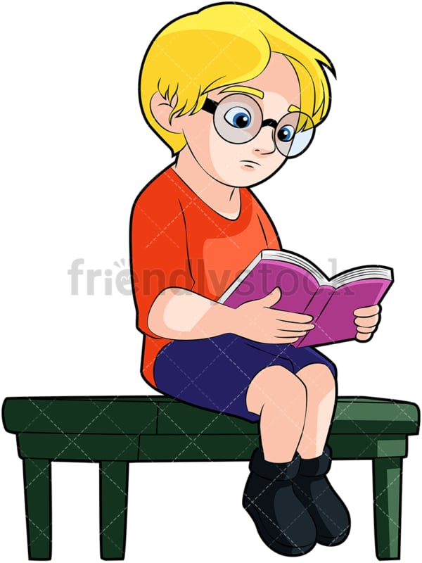 Boy geek reading a book. PNG - JPG and vector EPS (infinitely scalable). Image isolated on transparent background.