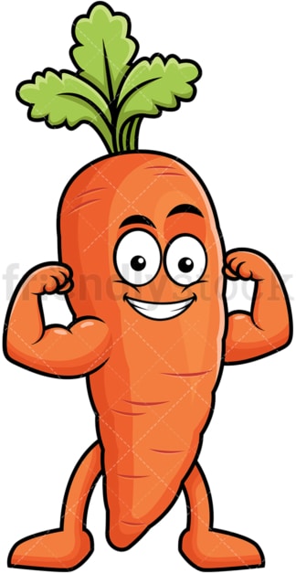 Carrot cartoon character flexing muscles. PNG - JPG and vector EPS (infinitely scalable). Image isolated on transparent background.