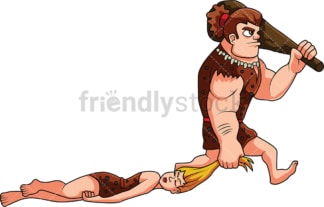 Caveman pulling cavewoman by hair. PNG - JPG and vector EPS (infinitely scalable). Image isolated on transparent background.