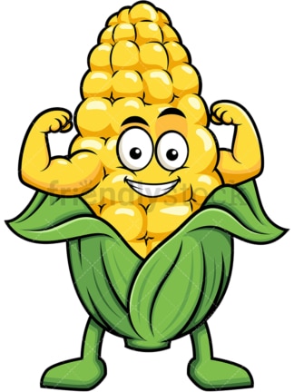 Maize cartoon character flexing muscles. PNG - JPG and vector EPS (infinitely scalable). Image isolated on transparent background.