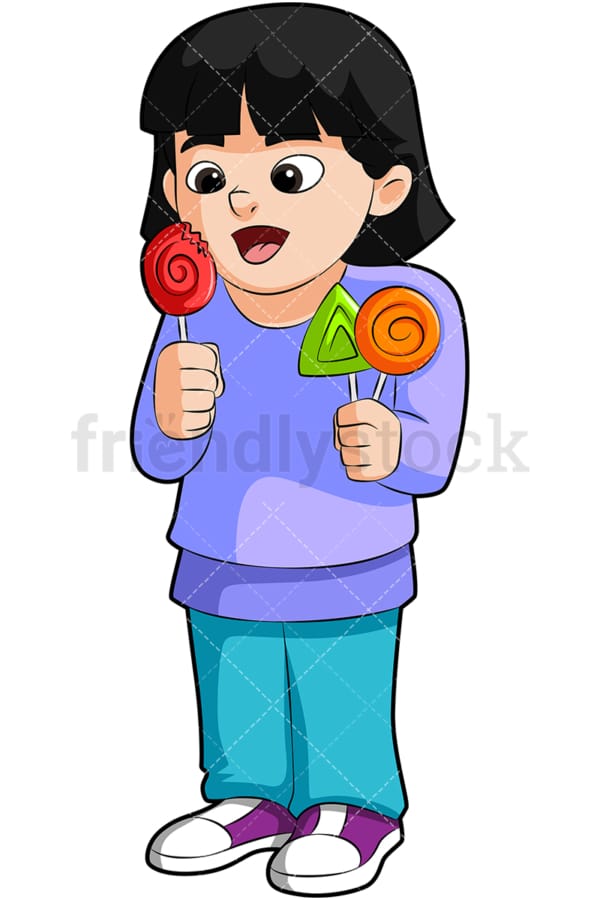 Little girl holding lollipops. PNG - JPG and vector EPS (infinitely scalable). Image isolated on transparent background.